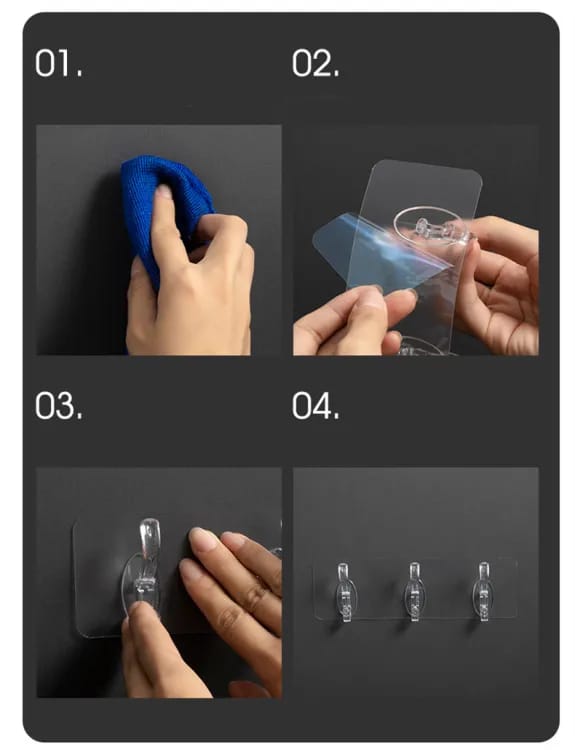 6 Row Transparent Wall Hooks Self Adhesive 02Pcs